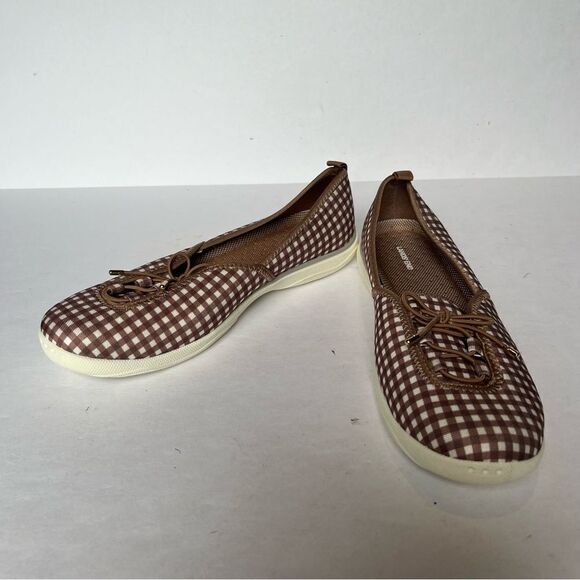 Lands' End Women's Flats Brown and Cream Checkered Size 10D Slip on - Picture 1 of 8